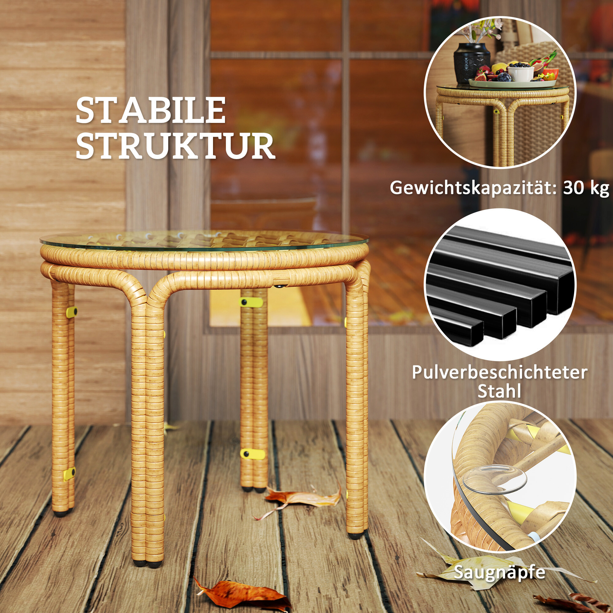 Outsunny Rattan-Beistelltisch gelb Stahl B/H/L: ca. 50x44x50 cm