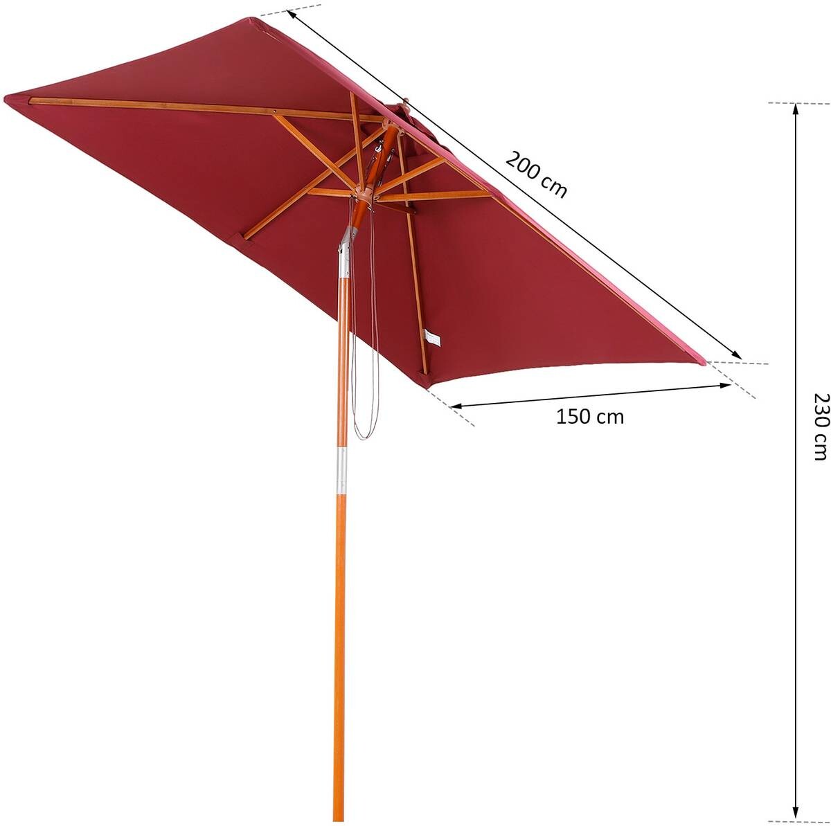 Outsunny Sonnenschirm weinrot Holz B/H/L: ca. 150x230x200 cm
