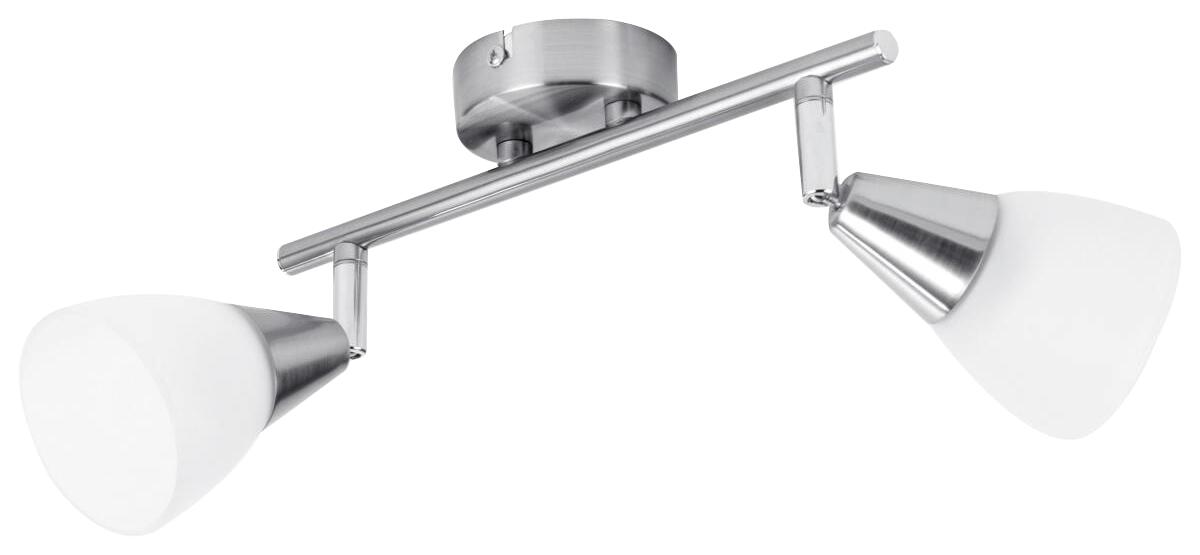 POCOline Spotbalken Tadea nickel matt weiß Metall Glas B/H/L: ca. 8,5x20x30 cm E14 2 Brennstellen