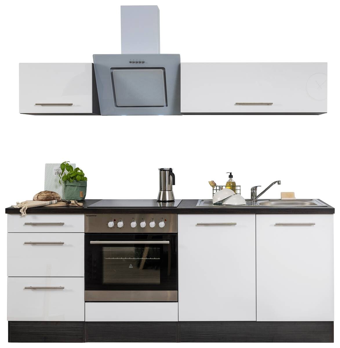 Respekta Küchenblock Amanda weiß Hochglanz B/H/T: ca. 210x200x60 cm