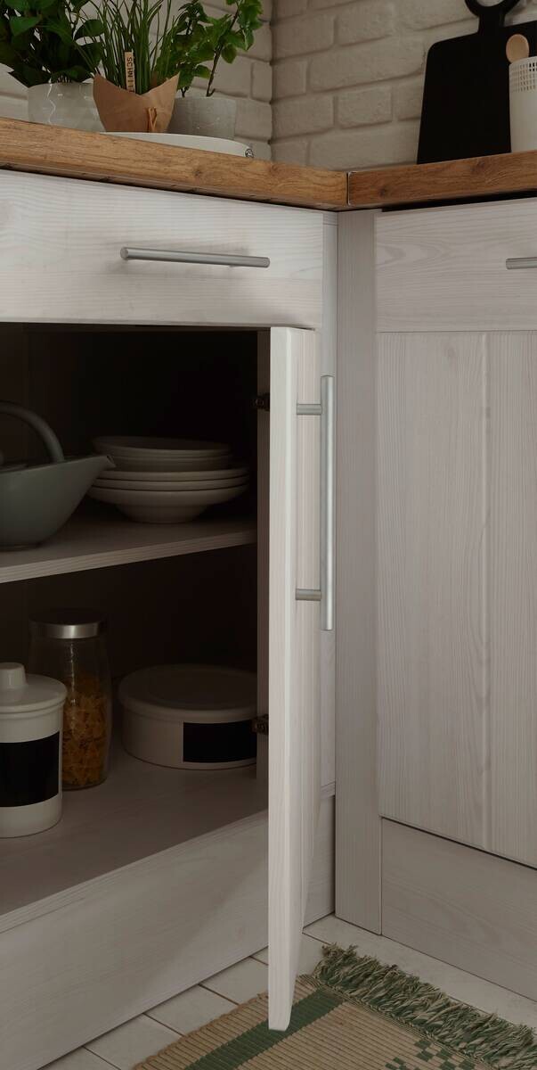 Respekta Winkelküche BERPL310LHWC weiß Lärche Nachbildung B/H/T: ca. 310x211x172 cm