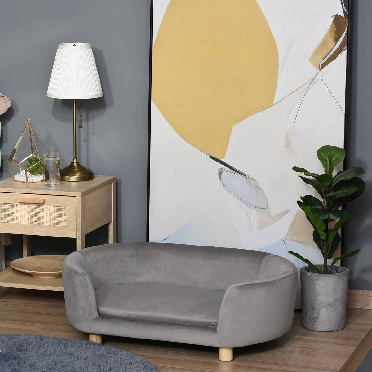 PawHut Haustiersofa hellgrau Birkenholz B/H/L: ca. 55x33x86 cm