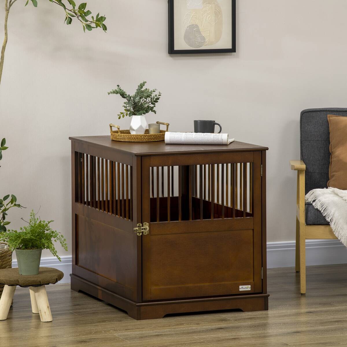 PawHut Hunde-Zubehör braun Edelstahl B/H/L: ca. 59,5x80,5x67,5 cm