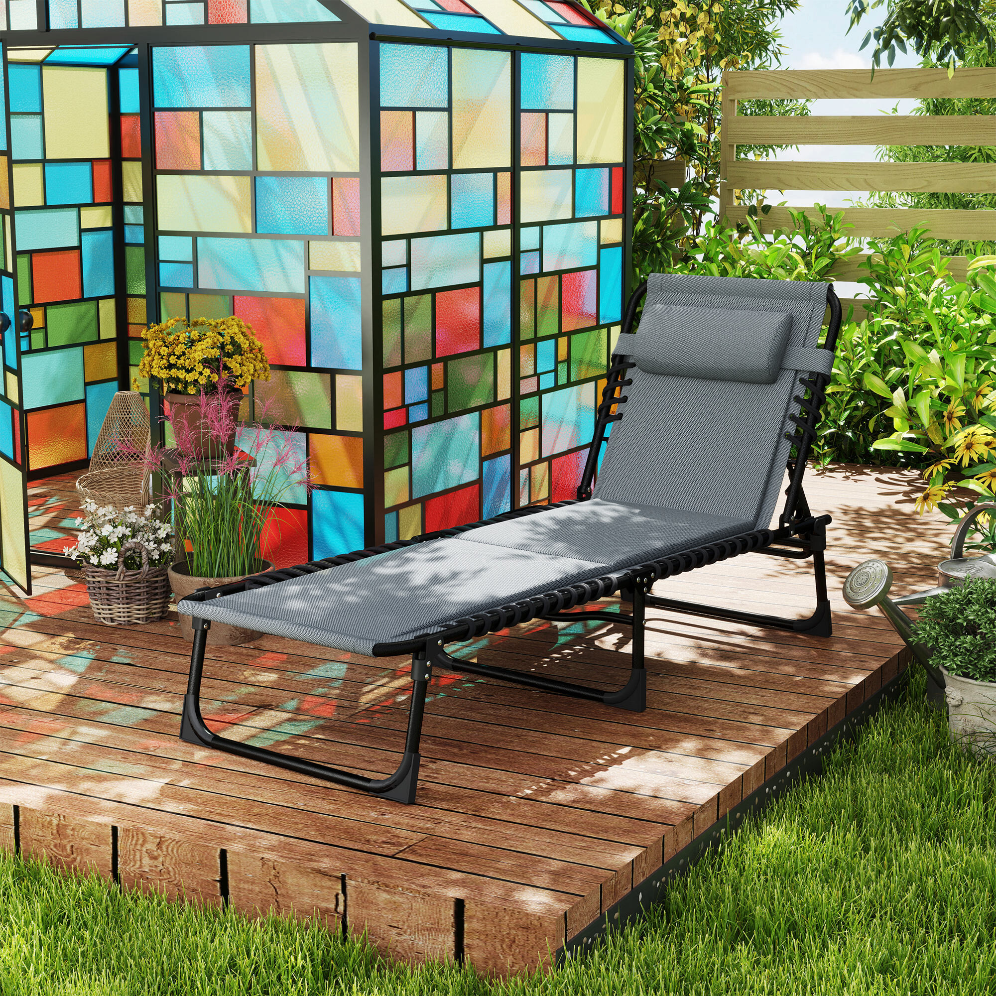 Outsunny Sonnenliege dunkelgrau Stahl B/H/L: ca. 68x36x189 cm