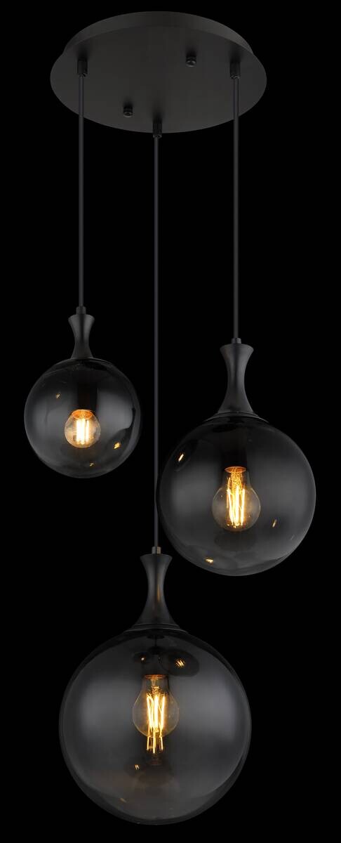 GLOBO LED Pendelleuchte Rauch mattschwarz Glas Kunststoff Metall H/D: ca. 141,5x39 cm 3.0 Brennstellen