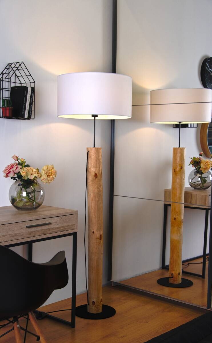 SPOT Light Stehleuchte Pino weiß natur Textil Kiefer H/D: ca. 161x50 cm E27 1 Brennstellen