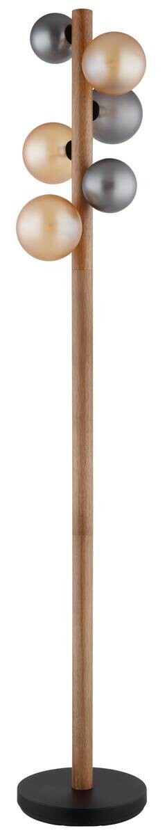 GLOBO LED-Stehleuchte dunkelbraun Rauch amber Holz Glas Metall H/D: ca. 150x29 cm 6 Brennstellen