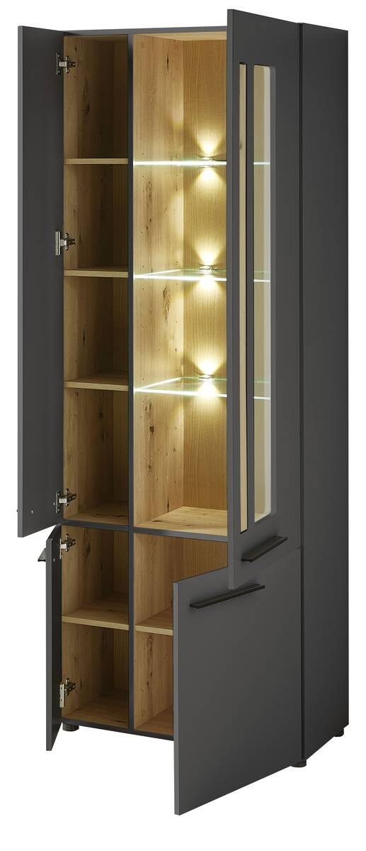 Standvitrine Loft Two Eiche Artisan Nachbildung Graphit Lacklaminat supermatt B/H/T: ca. 76x201x37 cm