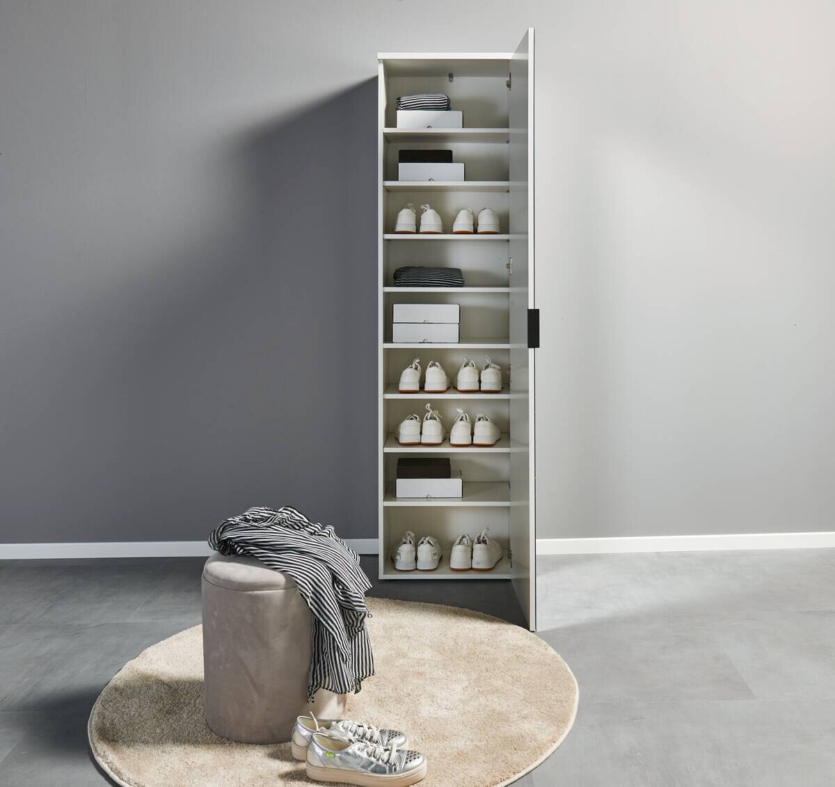 Schuhschrank Lincoln weiß glänzend B/H/T: ca. 50x190x35 cm