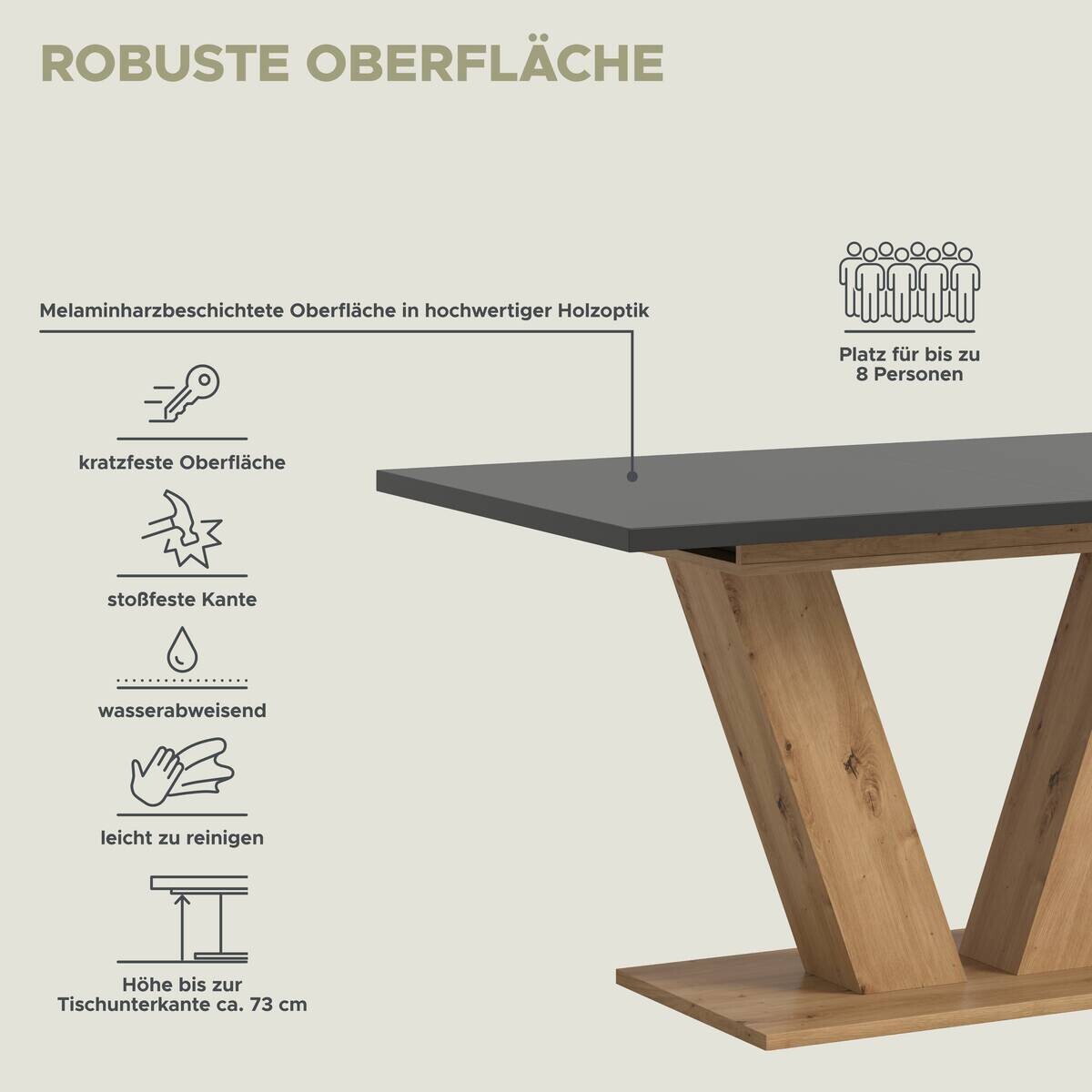 Esstisch MOTION grau Artisan Nachbildung B/H/T: ca. 150x76x90 cm