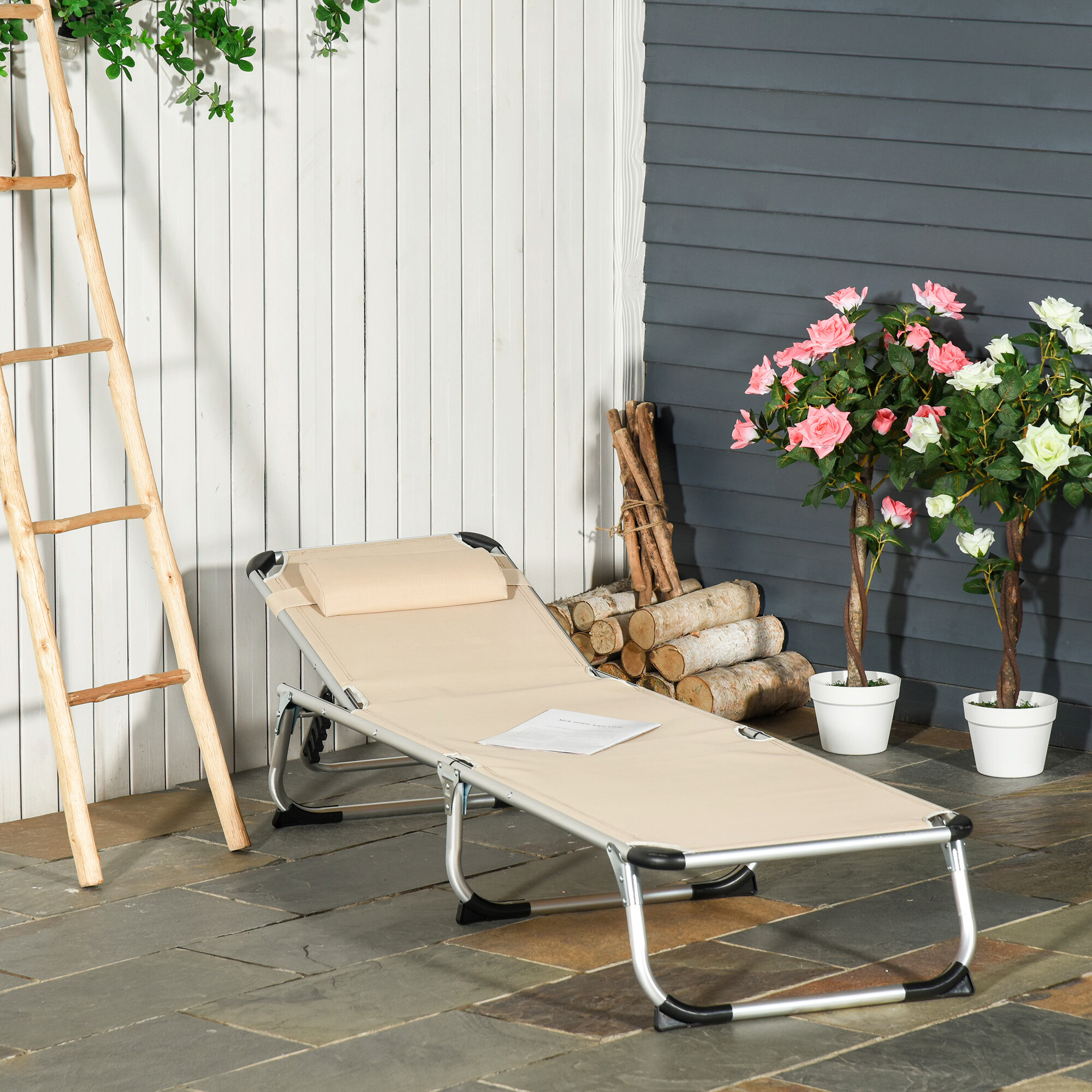 Outsunny Gartenliege beige Aluminium B/H/L: ca. 60x28x189 cm