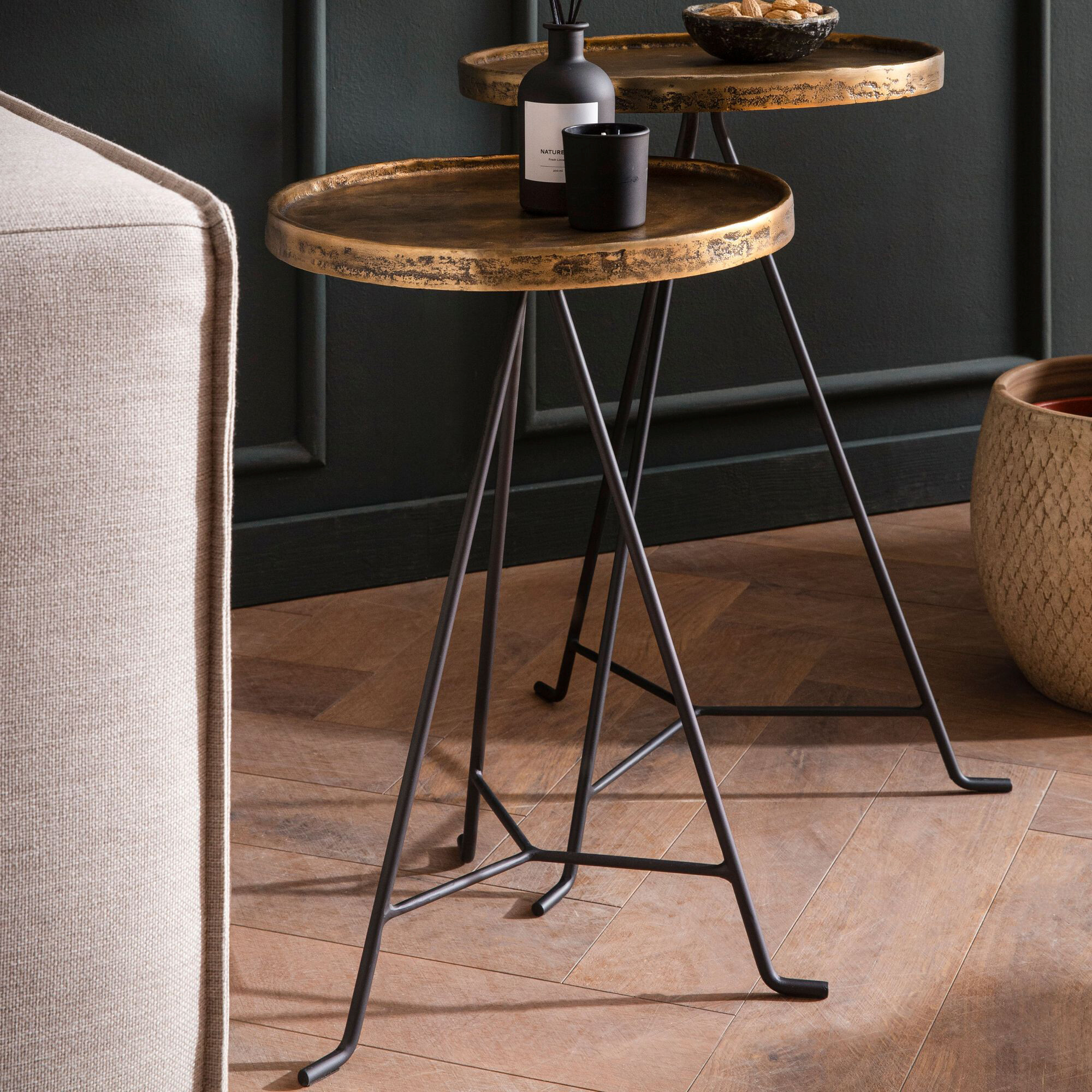 Beistelltisch 2er Set gold dunkel Optik Aluminium B/H/T: ca. 38x63x38 cm