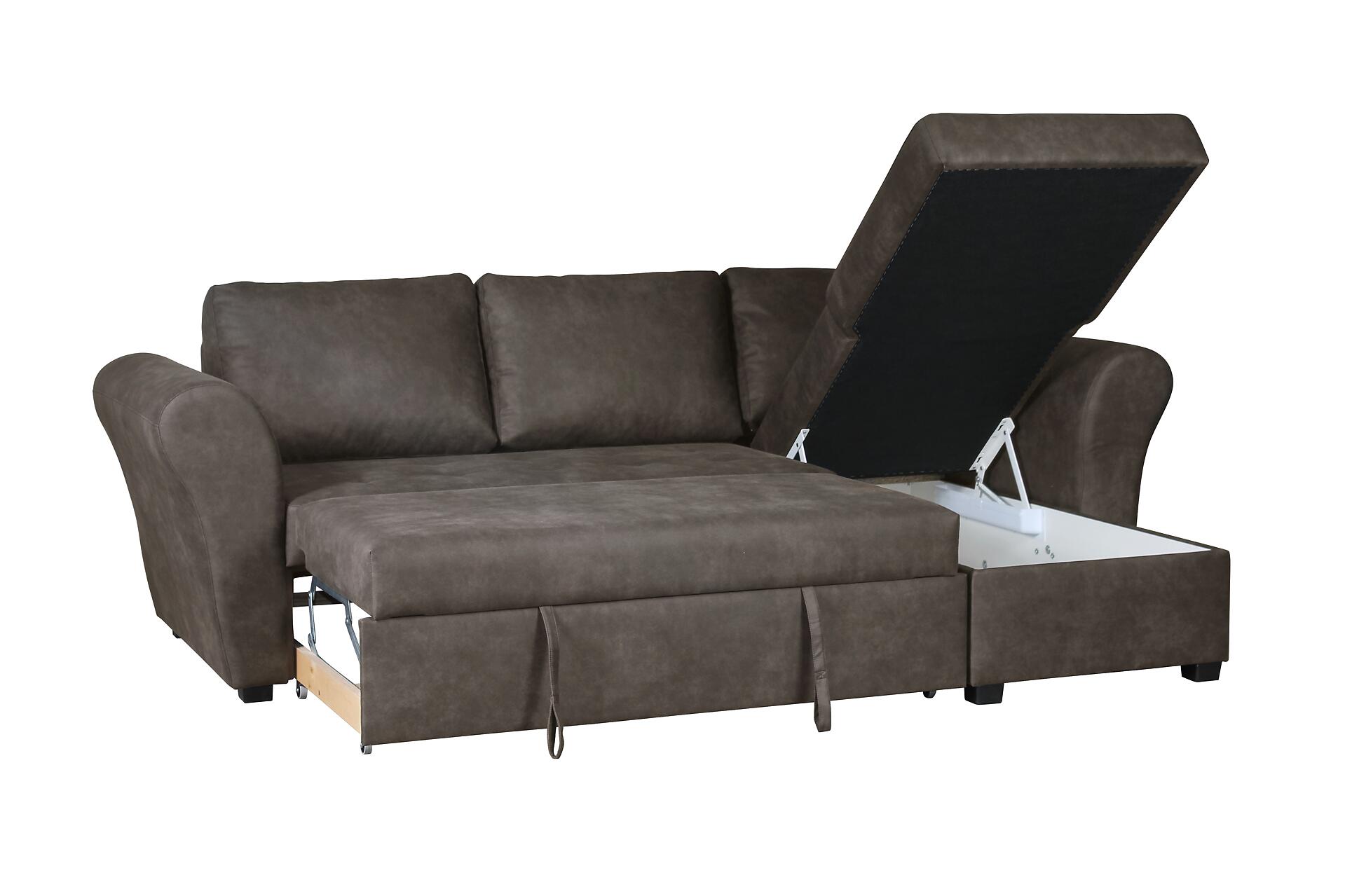 Ecksofa mit Bettfunktion und Bettkasten grau Microfaser B/H/T: ca. 260x89x155 cm