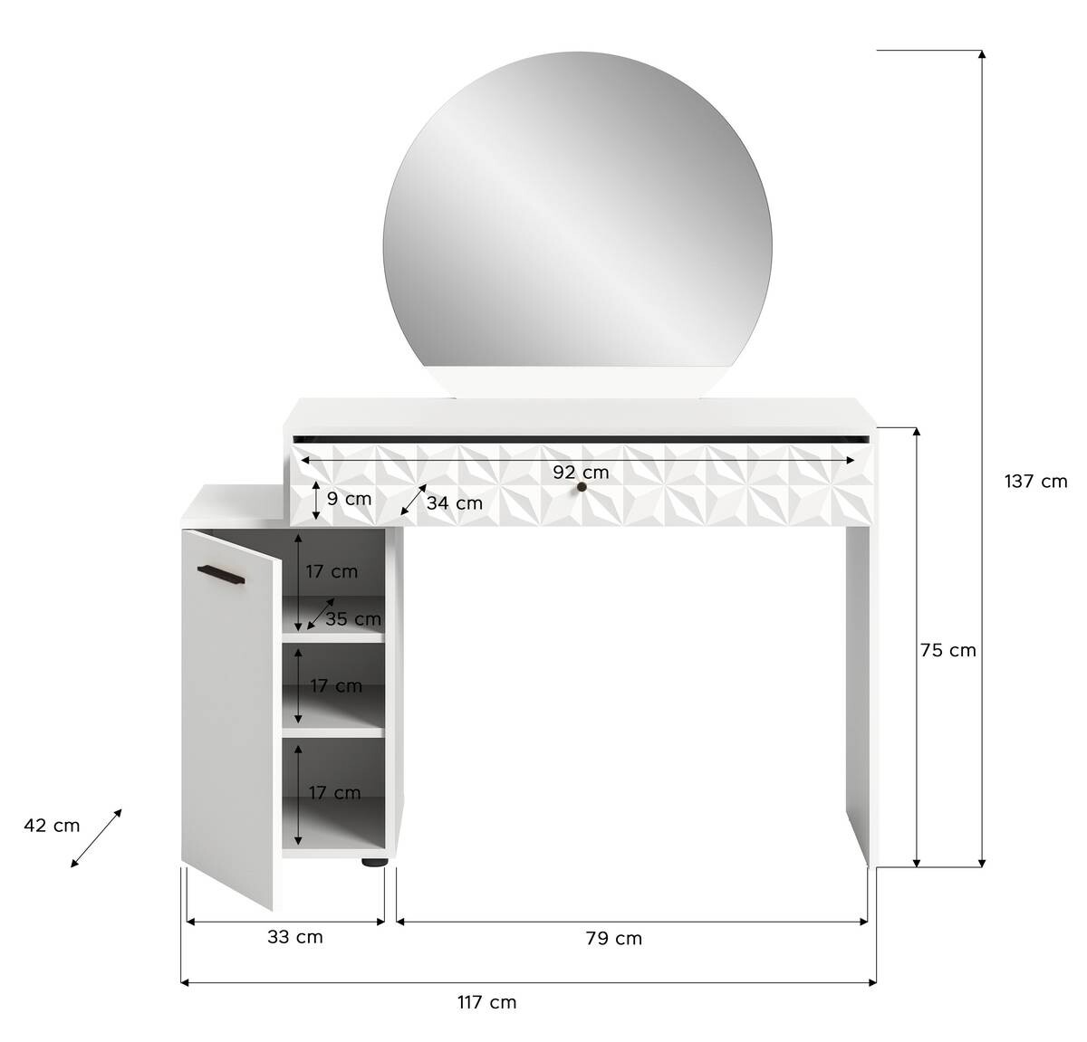 Schminktisch Prisma weiß weiß Hochglanz B/H/T: ca. 117x138x42 cm
