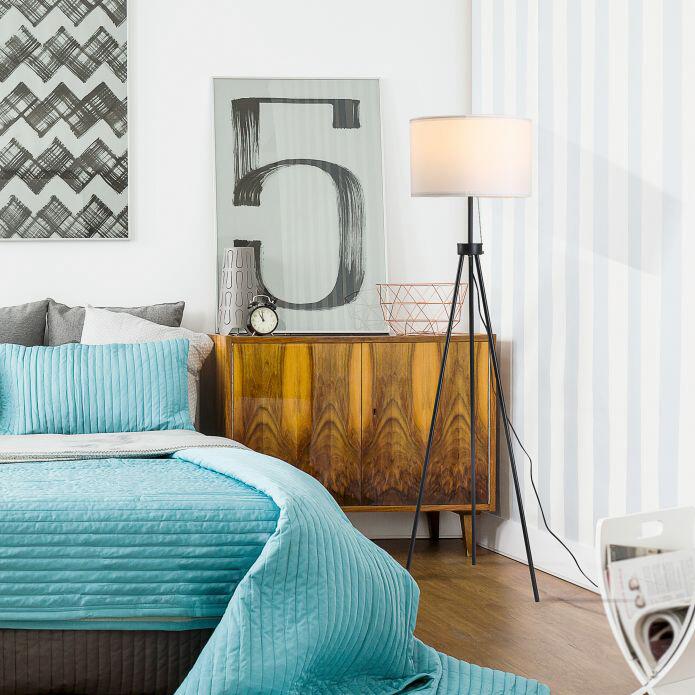 HOMCOM Stehleuchte B31-187V90 schwarz weiß Metall Polyester-Mischgewebe Stoff B/H/L: ca. 37x152x37 cm E27 1 Brennstellen