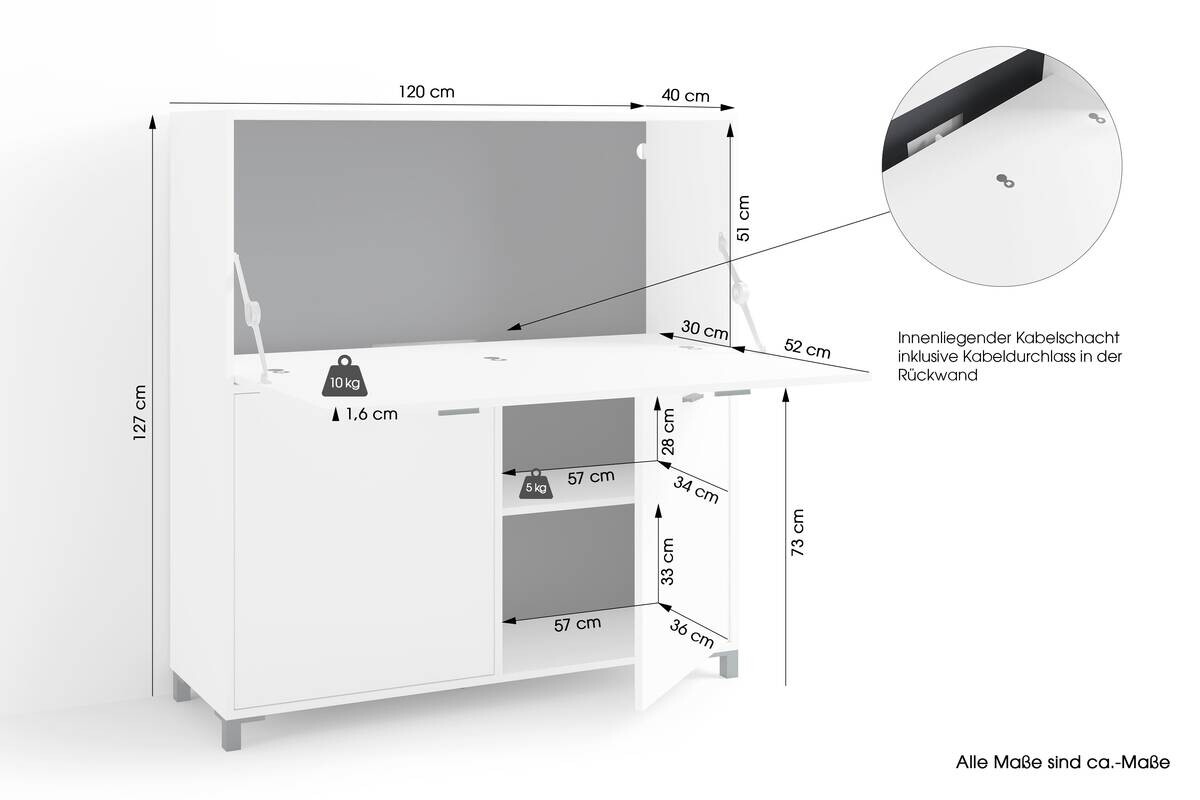 Sekretär MONTANA weiß B/H/T: ca. 120x127x40 cm