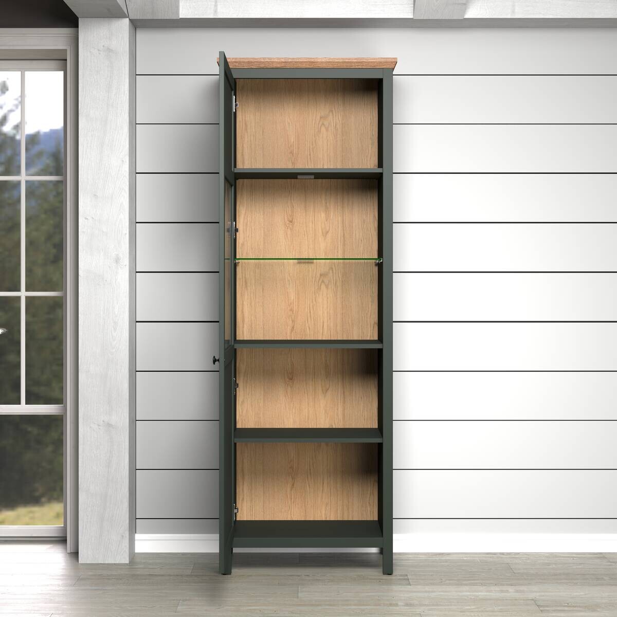 Vitrine Stanton tannengrün Eiche Evoke Coast Nachbildung B/H/T: ca. 69x198x39 cm