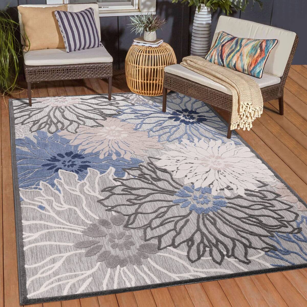 Sanat Outdoorteppich FLORAL grau B/L: ca. 240x330 cm