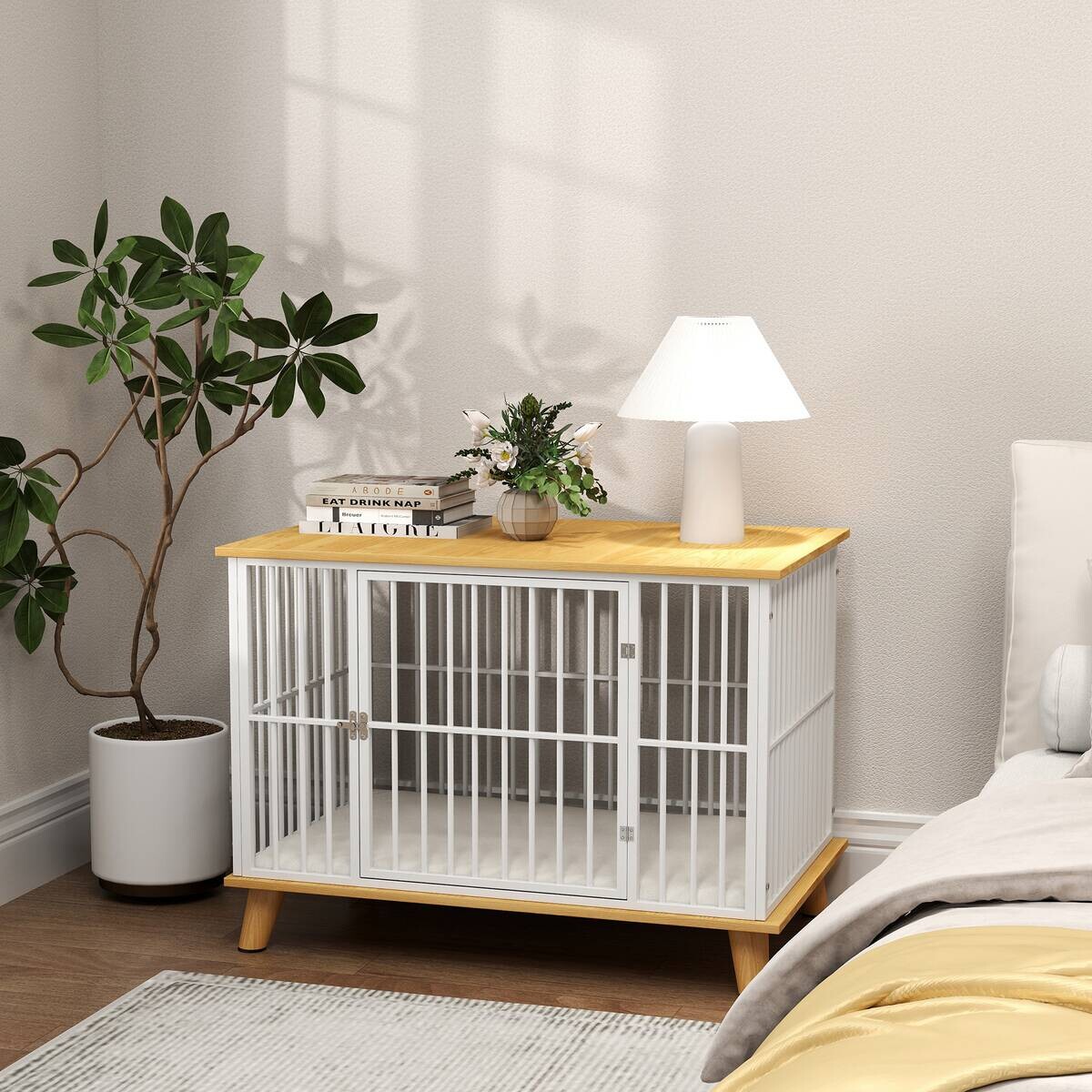 PawHut Hundekäfig Eiche Stahl B/H/L: ca. 60x70x86 cm