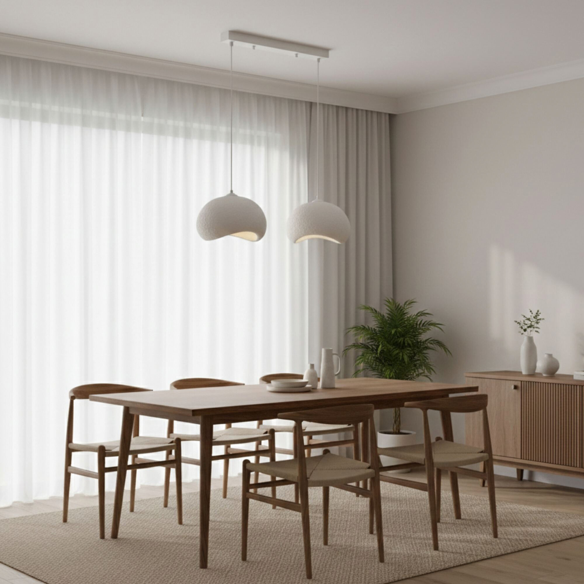 Opviq Pendelleuchte Yontu-15852-A weiß Metall Polyester-Mischgewebe B/H/L: ca. 29x120x34 cm E27 2 Brennstellen