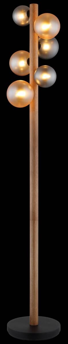 GLOBO LED-Stehleuchte dunkelbraun Rauch amber Holz Glas Metall H/D: ca. 150x29 cm 6 Brennstellen