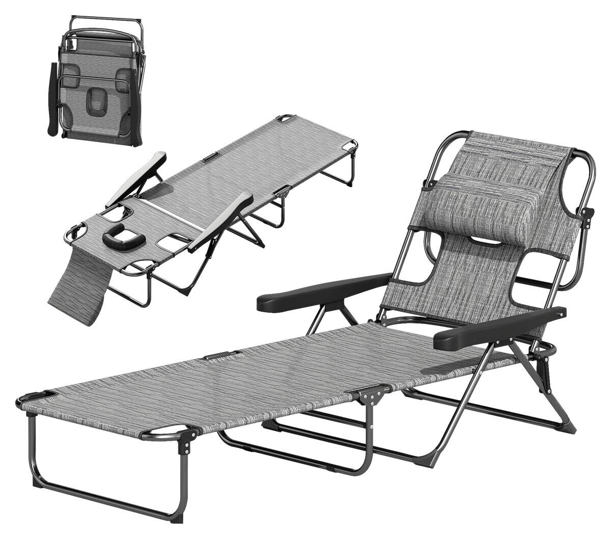 Outsunny Sonnenliege grau Polyester B/H/L: ca. 72x31x194 cm