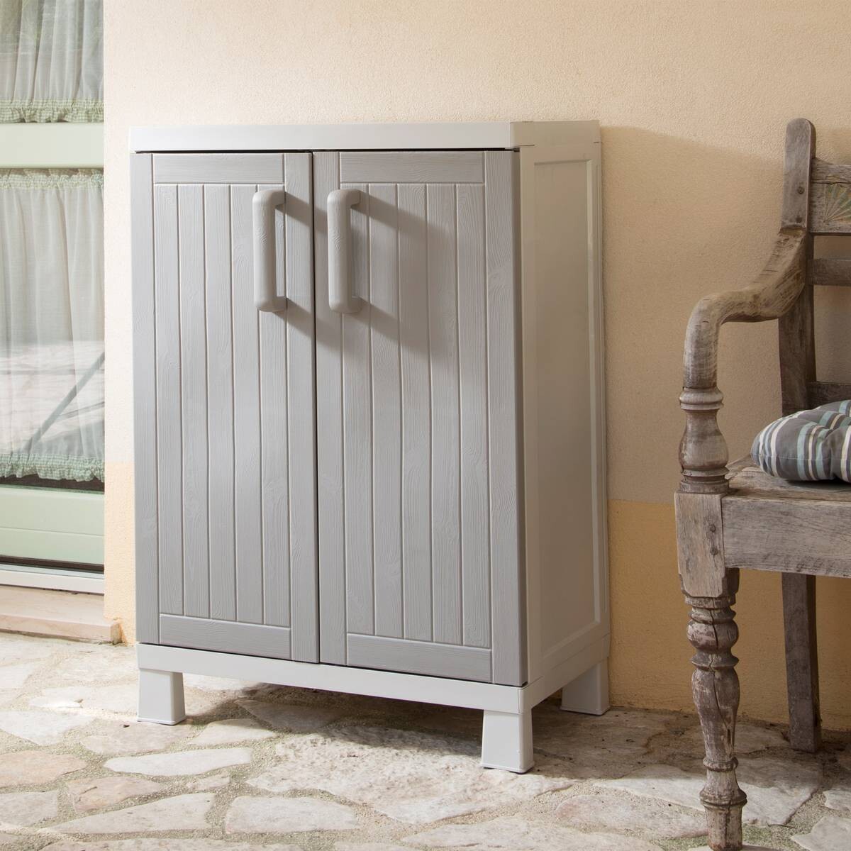 Toomax Kunststoffschrank Wood Midi hellgrau Kunststoff B/H/T: ca. 65x93x37 cm