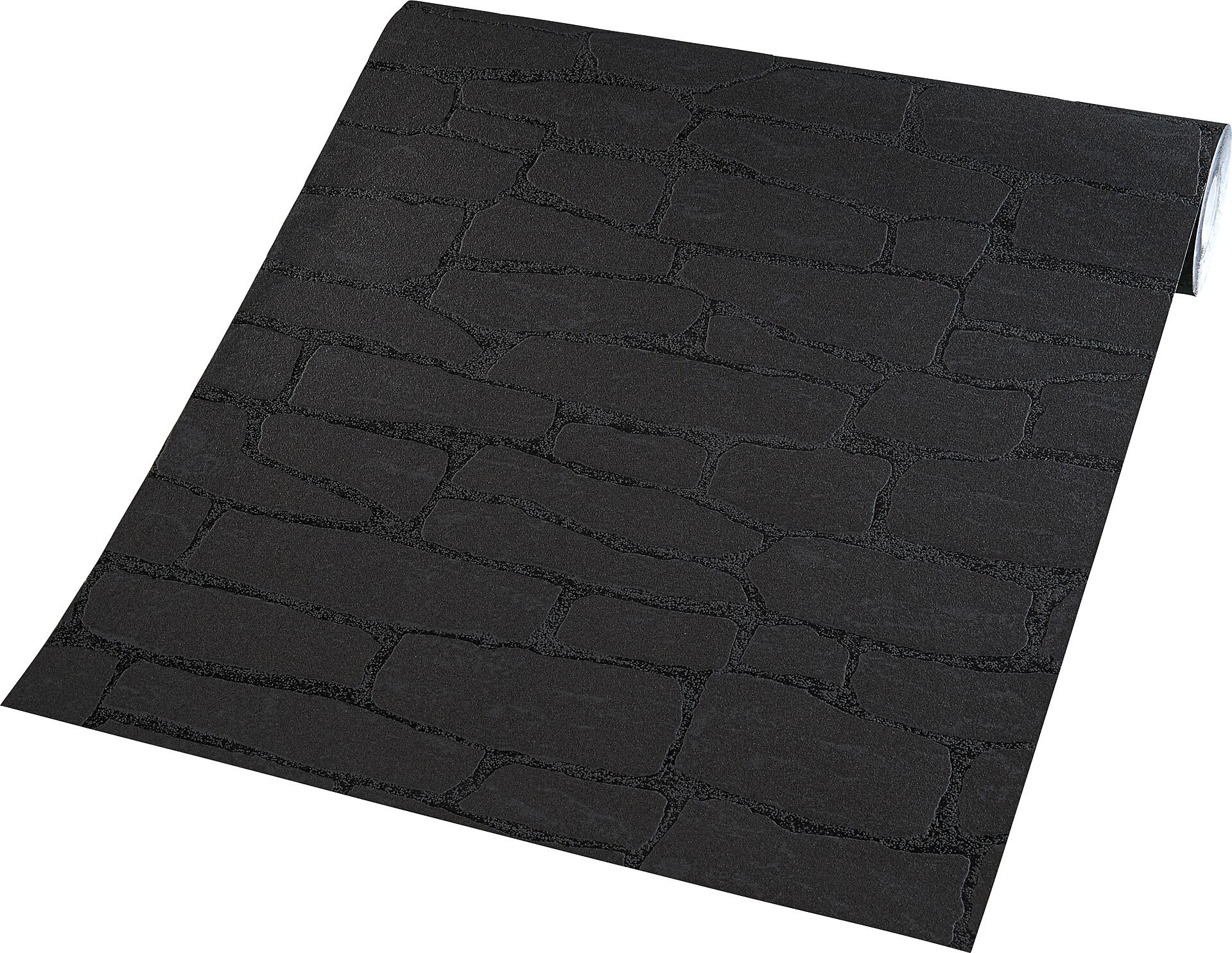 Vliestapete Steinoptik schwarz B/L: ca. 53x1005 cm