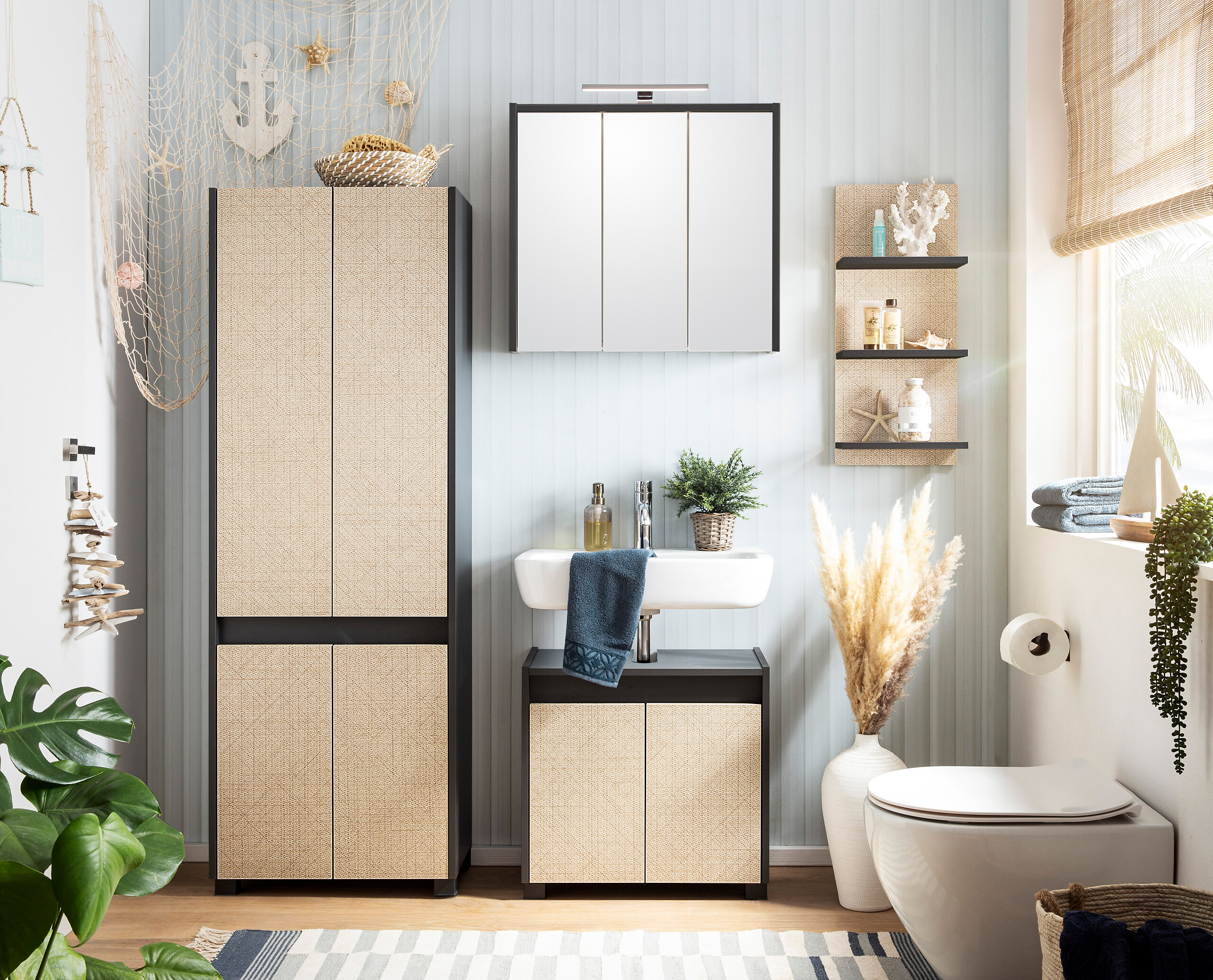 Hochschrank Sander anthrazit Eiche Nachbildung B/H/T: ca. 56,9x164,5x33 cm