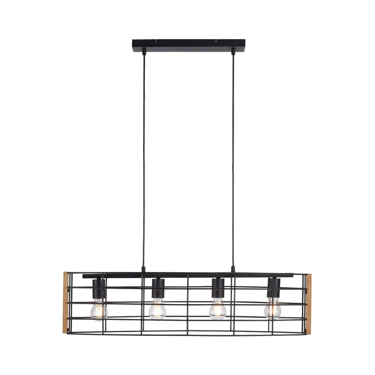 Just Light Pendelleuchte DRAIN 15253-18 schwarz kiefer Metall Holz B/H/T: ca. 83x150x26 cm E27 4 Brennstellen