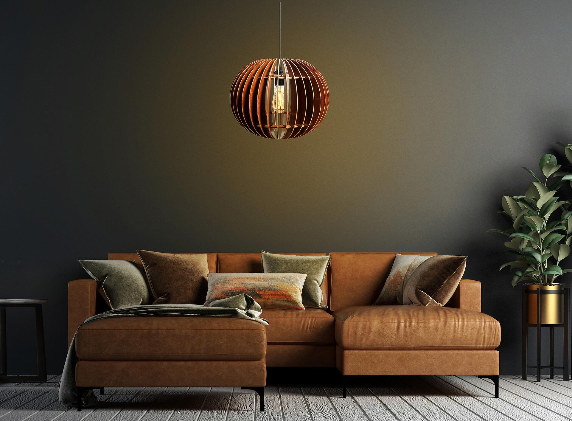 Opviq Pendelleuchte nussbaum MDF B/H/T/L/D: ca. 36x70x36x36x36 cm E27 1 Brennstellen