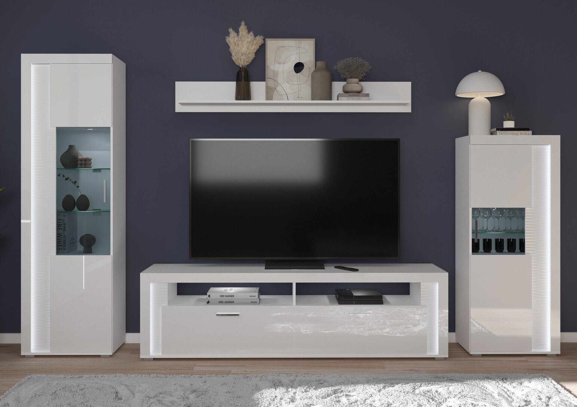 Standvitrine Skylight weiß weiß Hochglanz B/H/T: ca. 60x148x37 cm