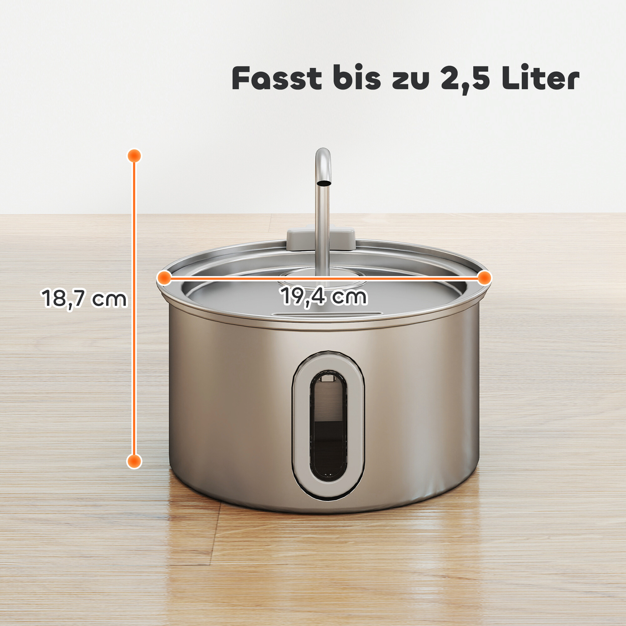 PawHut Katzenbrunnen silber B/H/L: ca. 19,4x18,7x19,4 cm