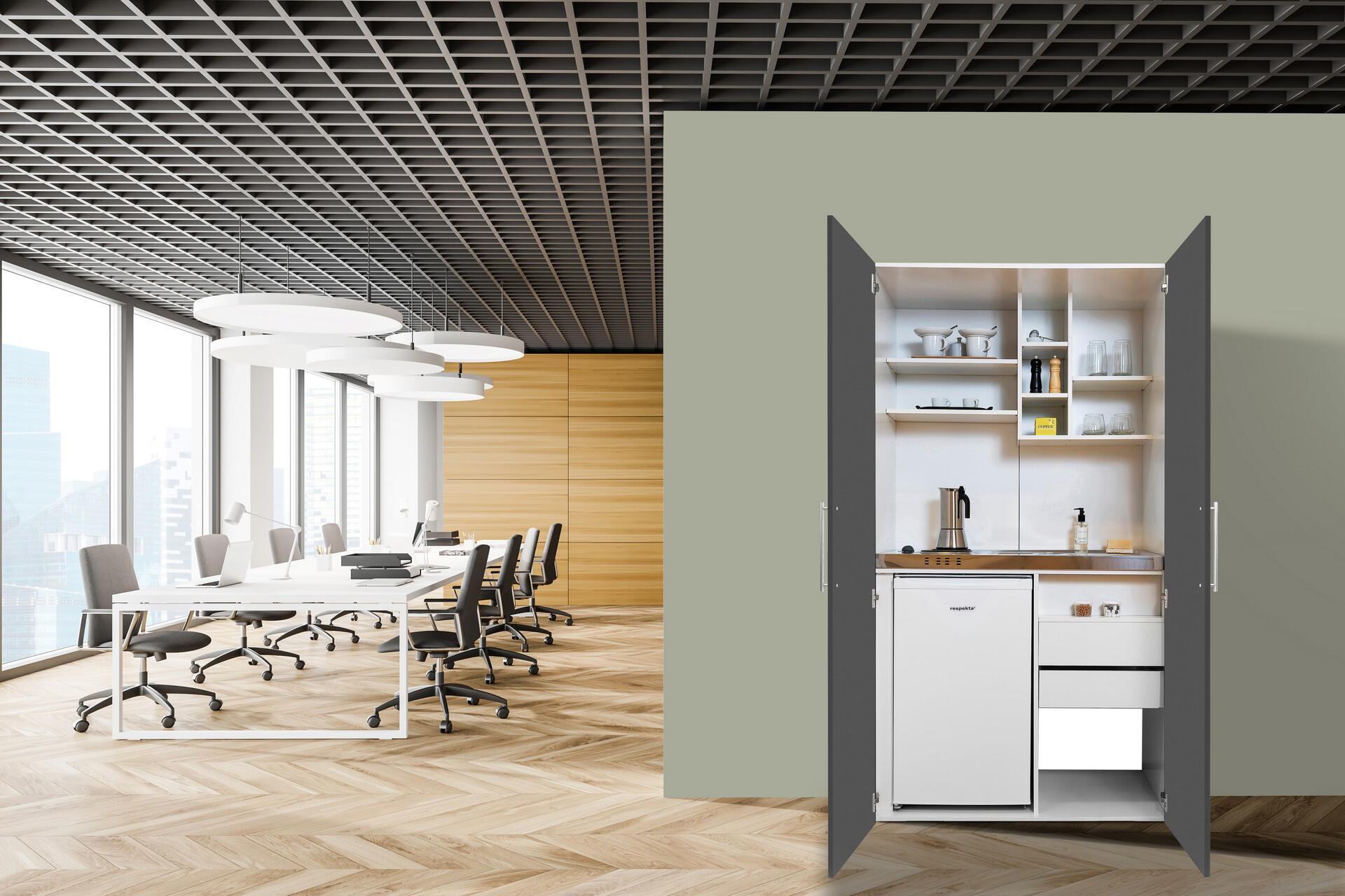 Respekta Schrankküche Economy grau matt B/H/T: ca. 104x193x67 cm