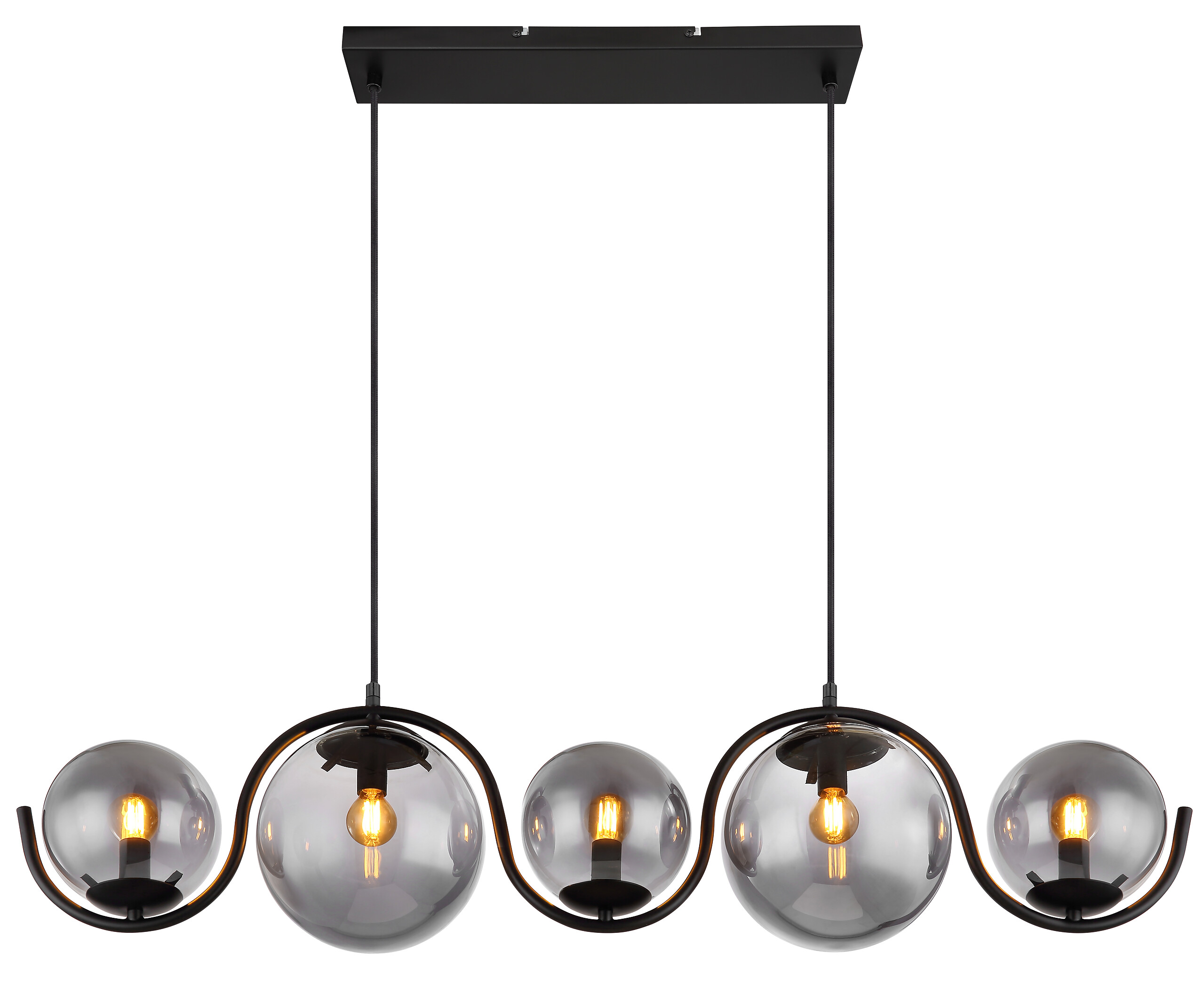 GLOBO Pendelleuchte 15869-5H schwarz Rauch Metall Glas B/H/T: ca. 100x120x20 cm E14 5 Brennstellen