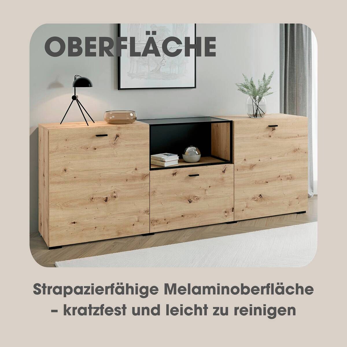 Sideboard FRAME Eiche schwarz B/H/T: ca. 200x75,5x37,5 cm