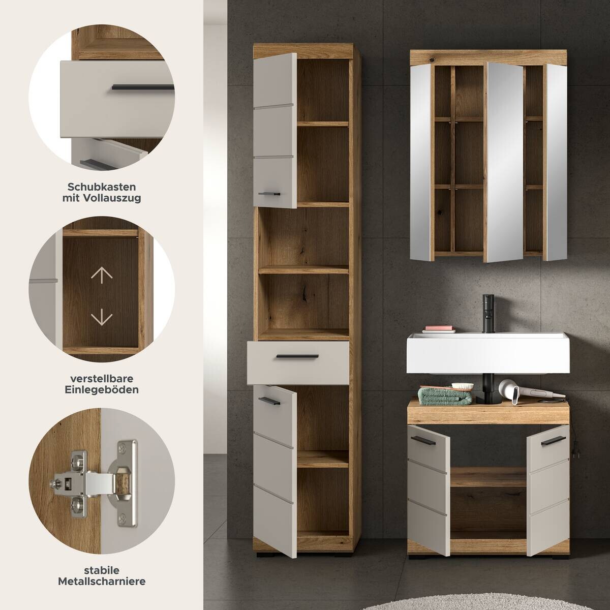 Badezimmer-Set Scout Evoke Oak Nachbildung Kaschmirgrau Nachbildung B/H/T: ca. 112x191x34 cm