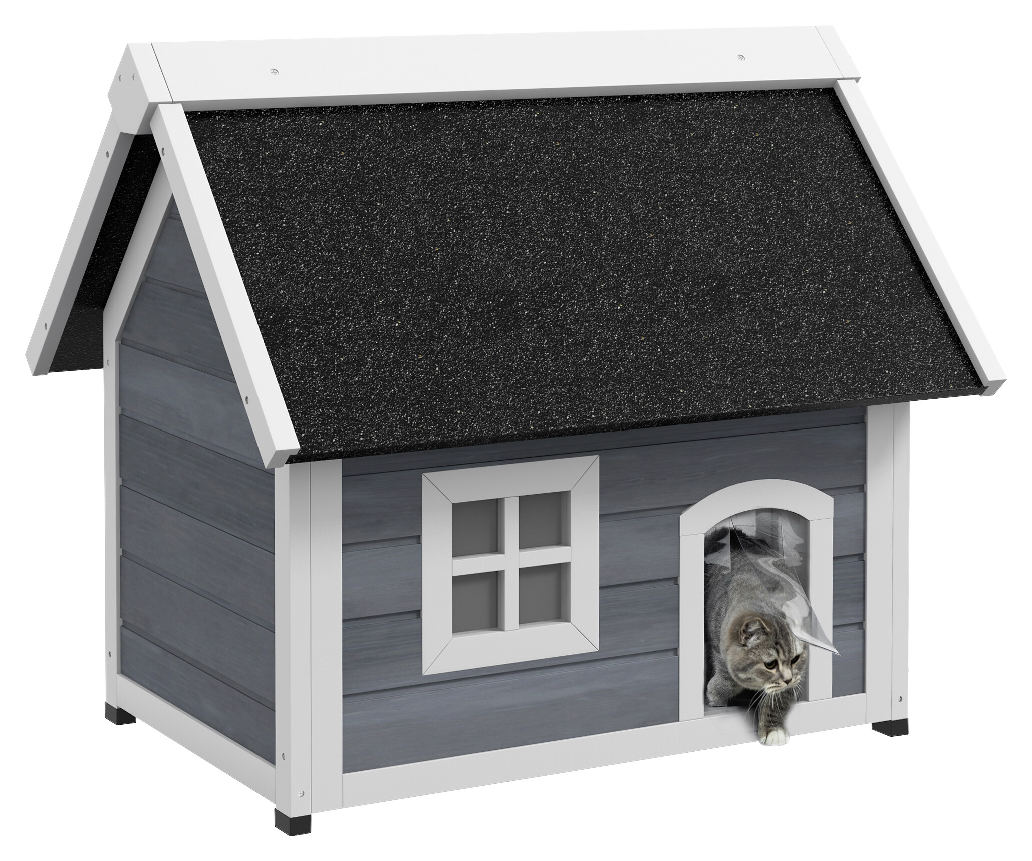 PawHut Katzenhaus grau Holz B/H/L: ca. 57,5x68x77 cm