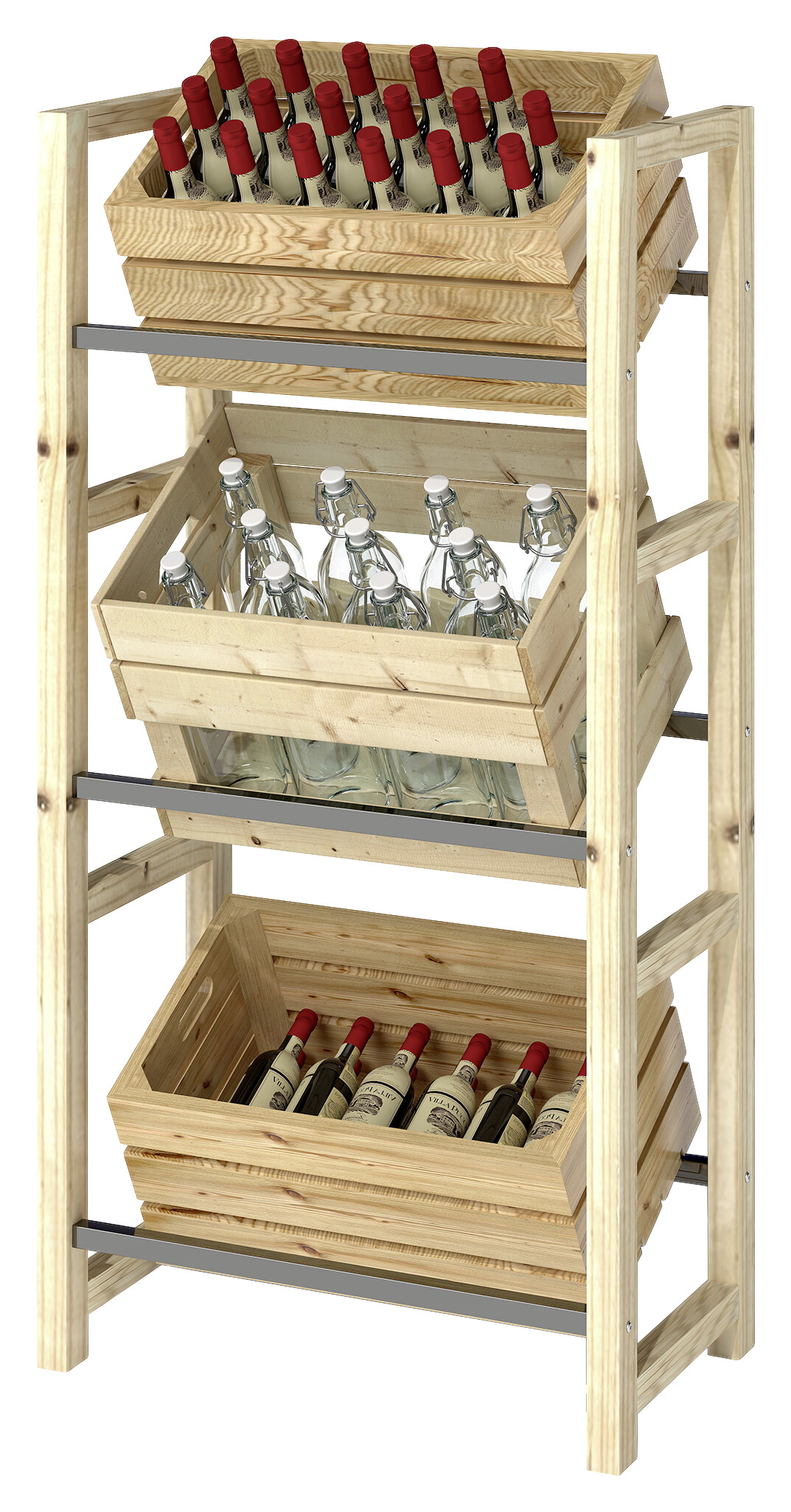 Outsunny Getränkekistenregal Holzoptik Stahl B/H/L: ca. 32x112x56 cm