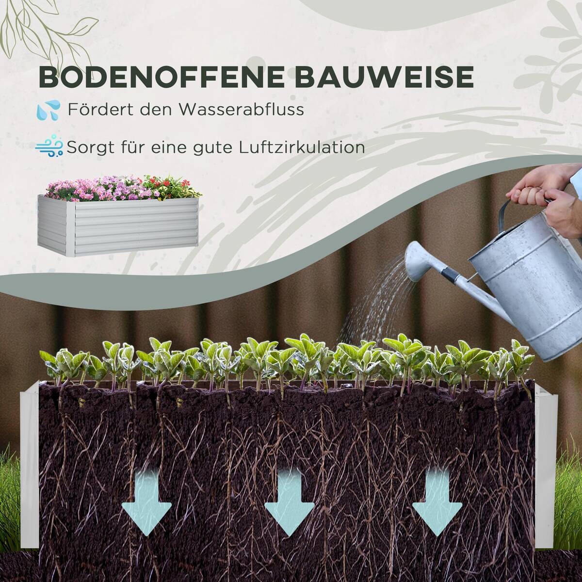 Outsunny Hochbeet hellgrau Stahl B/H/L: ca. 90x59x180 cm