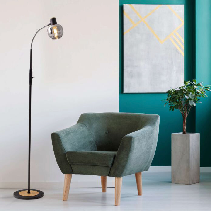 Näve Leuchten Stehleuchte 2087122 Fumoso schwarz natur Metall Rauchglas H/D: ca. 148x23 cm 1 Brennstellen