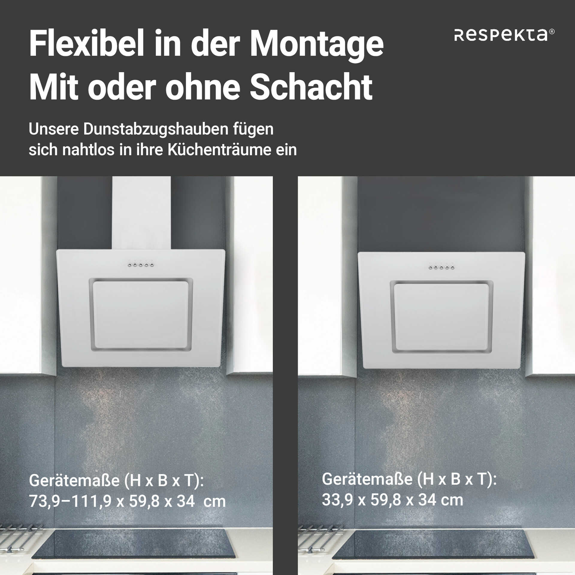 Respekta Dunstabzugshaube CH22010WBZ weiß Metall B/H/T: ca. 60x73,9x34 cm