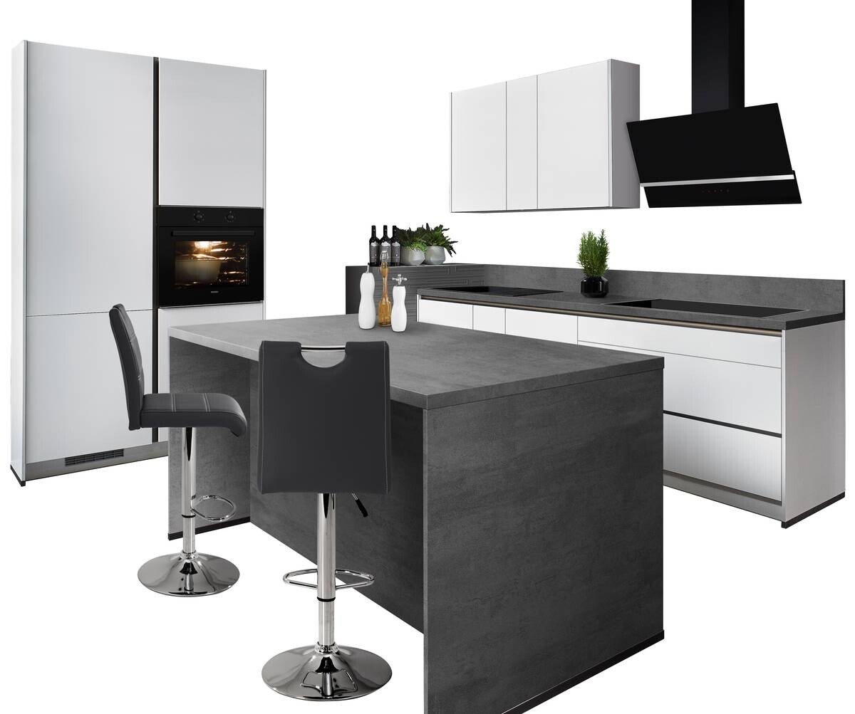 Impuls Inselküche IP4050 weiß Lack Hochglanz B/T/L: ca. 127x60x274 cm