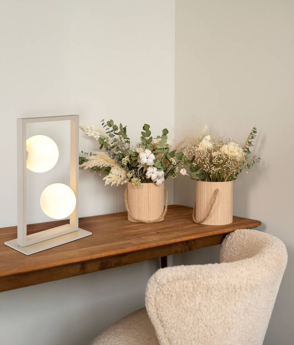 GLOBO Tischleuchte sand mattschwarz creme Glas Metall B/H/L: ca. 12x40x28 cm G9 2 Brennstellen