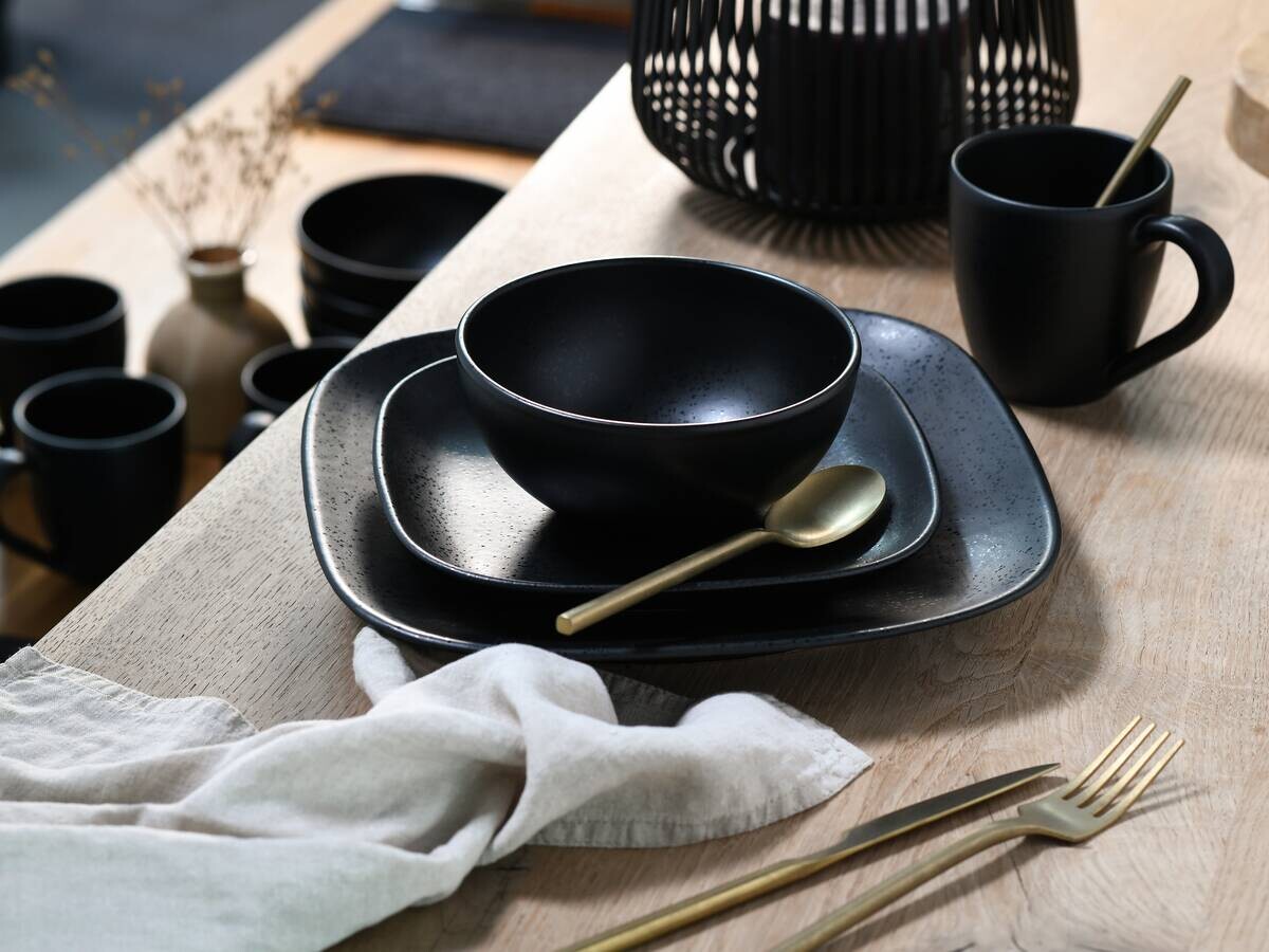 CreaTable Kombiservice Magic Black Square schwarz Steinzeug 16 tlg.