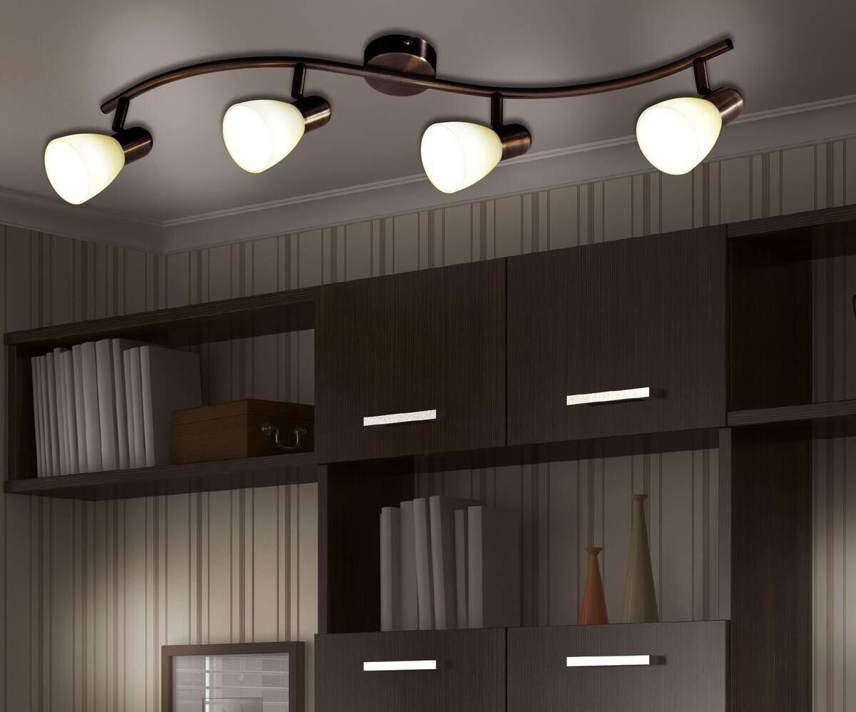 Näve Leuchten Spotleuchte 1198314 braun Metall Glas B/H/T: ca. 12x12,5x67 cm 4 Brennstellen