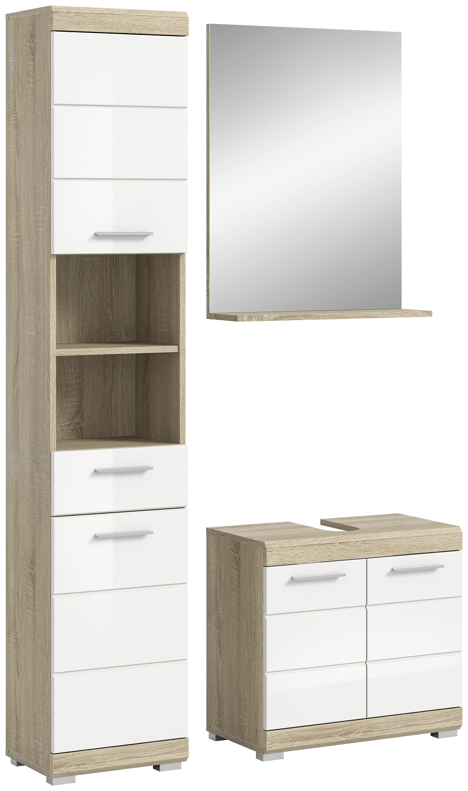 Badezimmer-Set Lambada Eiche Sonoma Nachbildung weiß Hochglanz B/H/T: ca. 112x191x34 cm