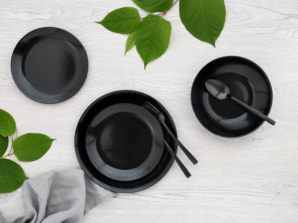 CreaTable Tafelservice Diana schwarz Glas 12 tlg.