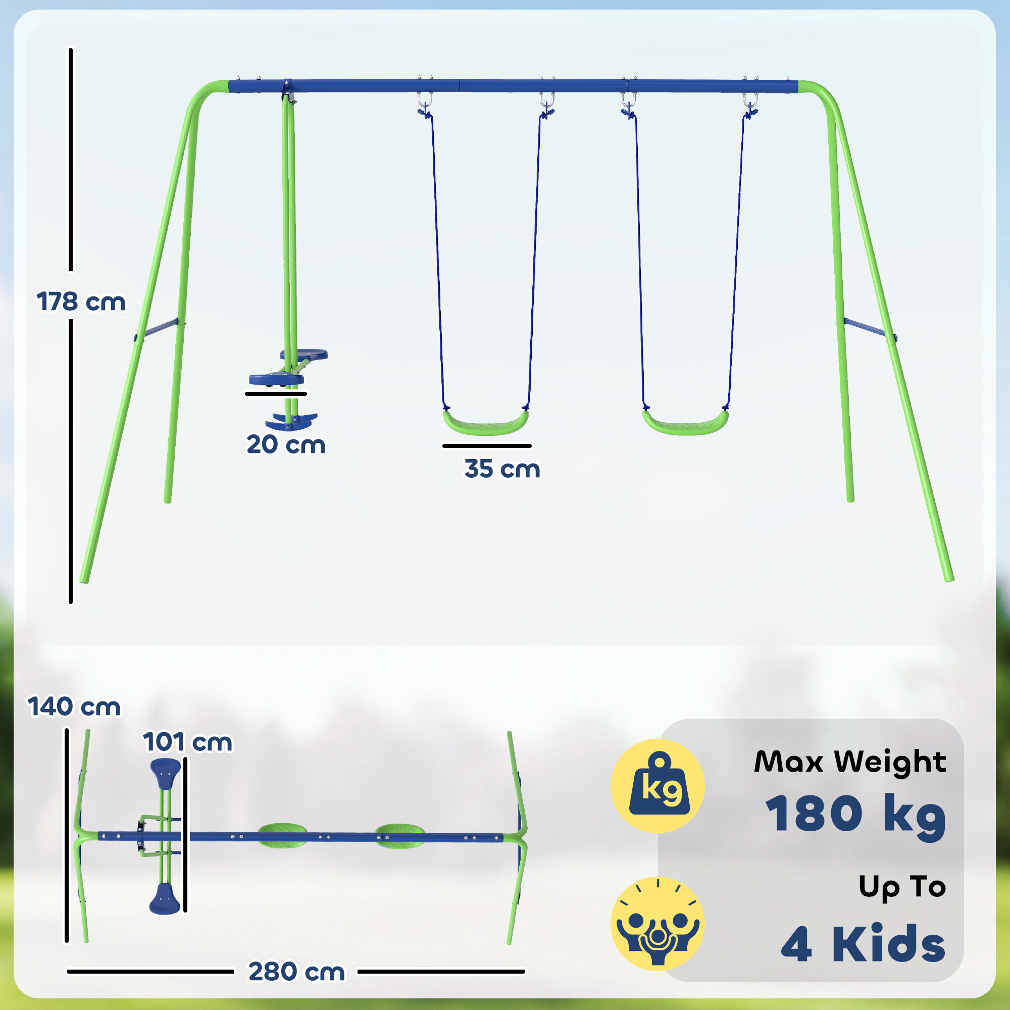 Outsunny Kinderschaukel grün B/H/L: ca. 140x178x280 cm