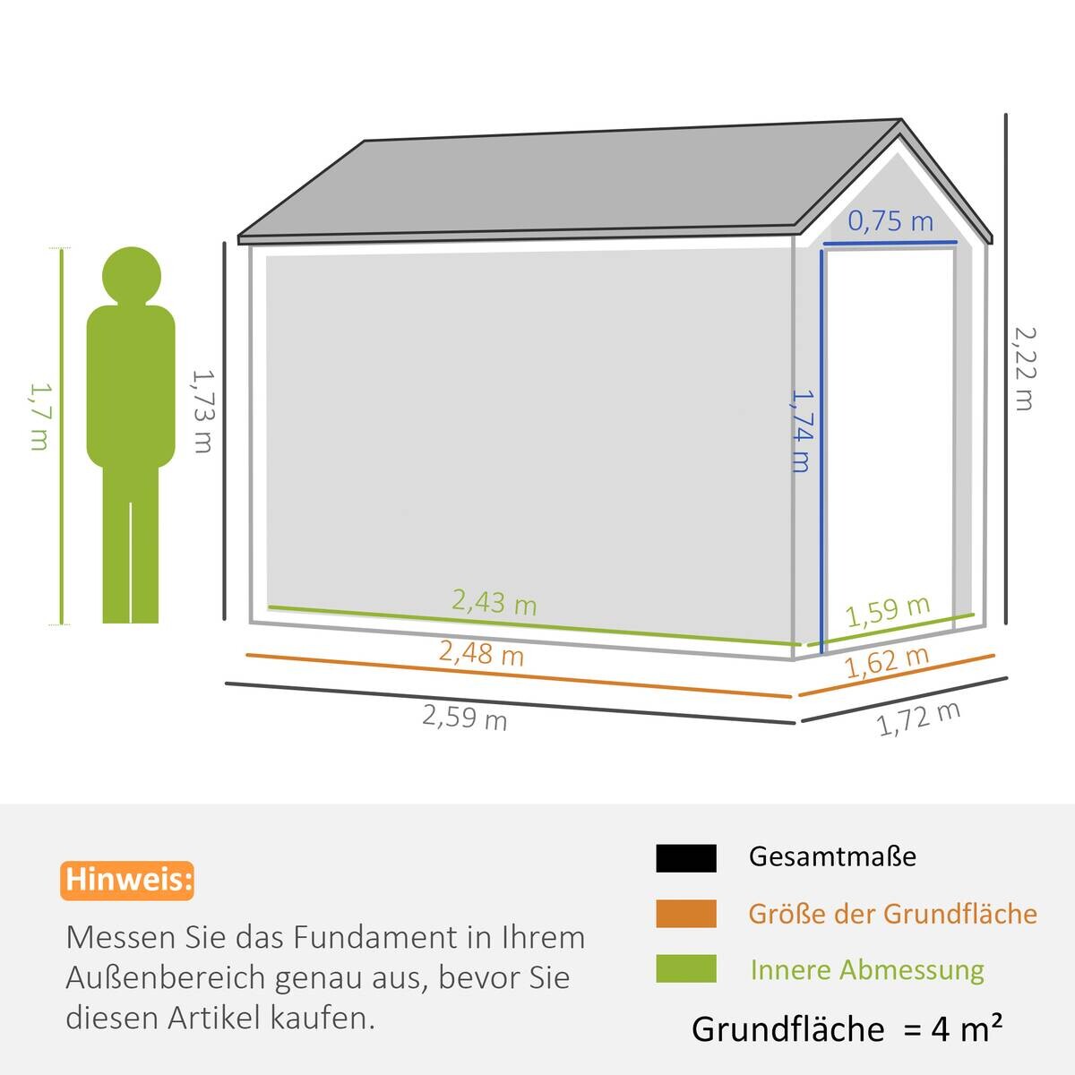 Outsunny Gartenhaus dunkelgrau Polypropylen B/H/L: ca. 172x259x222 cm